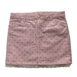 H&M Fine Wale Corduroy Mini Skirt - Gold Stars, Lace Trim - 9-10